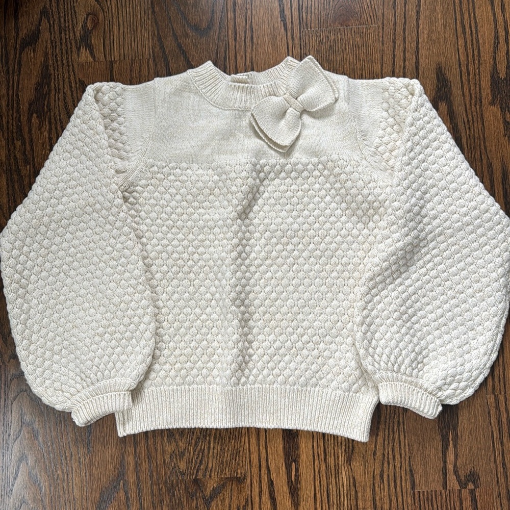 Girls Janie and Jack Gold Stitched Bow Detail Sweater